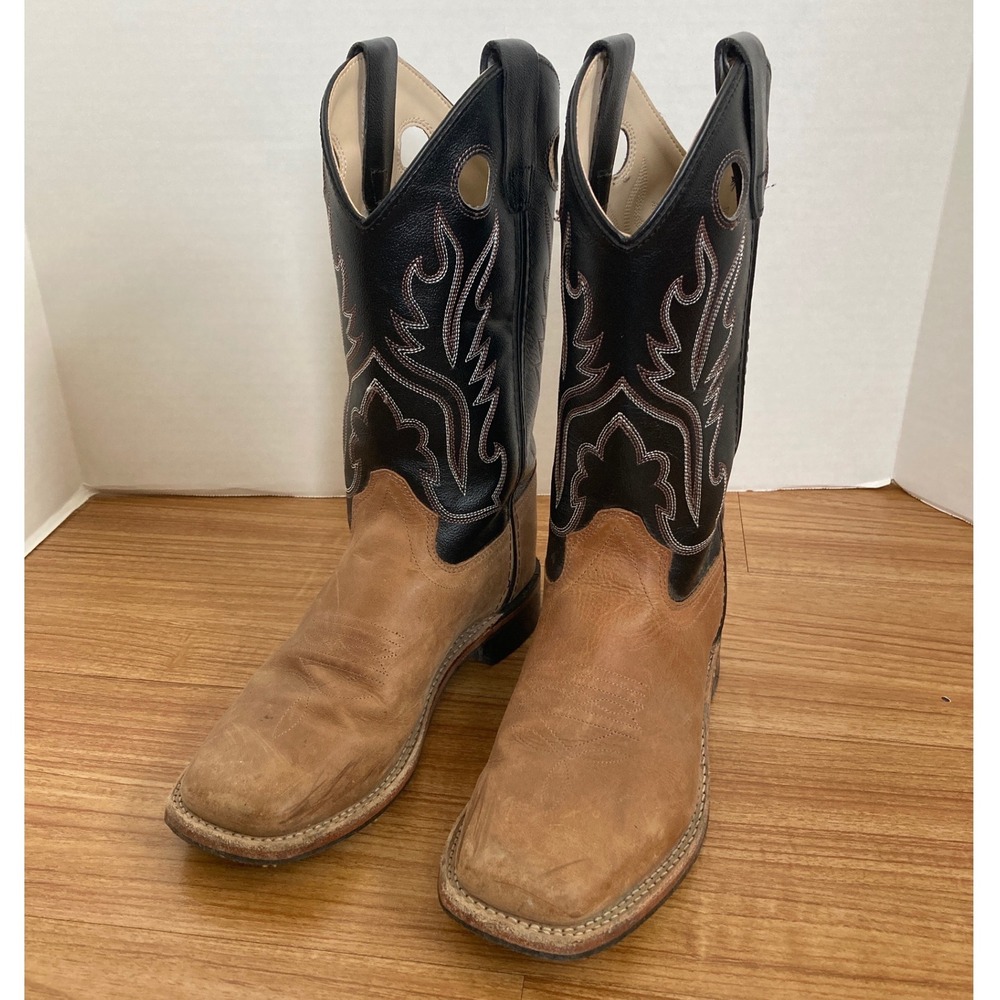 Old West Boys 5D Two Tone Leather Cowboy Boots Square Toe Western Work Rodeo
